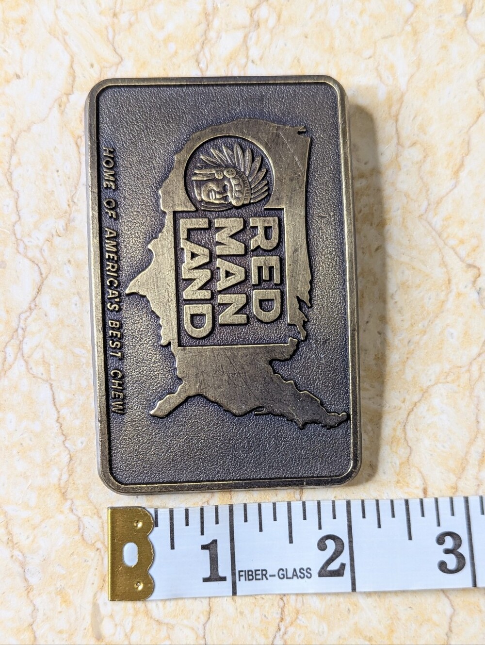 Vintage Red Man Land  Chewing Tobacco Brass Metal Belt Buckle - Picture 3 of 5